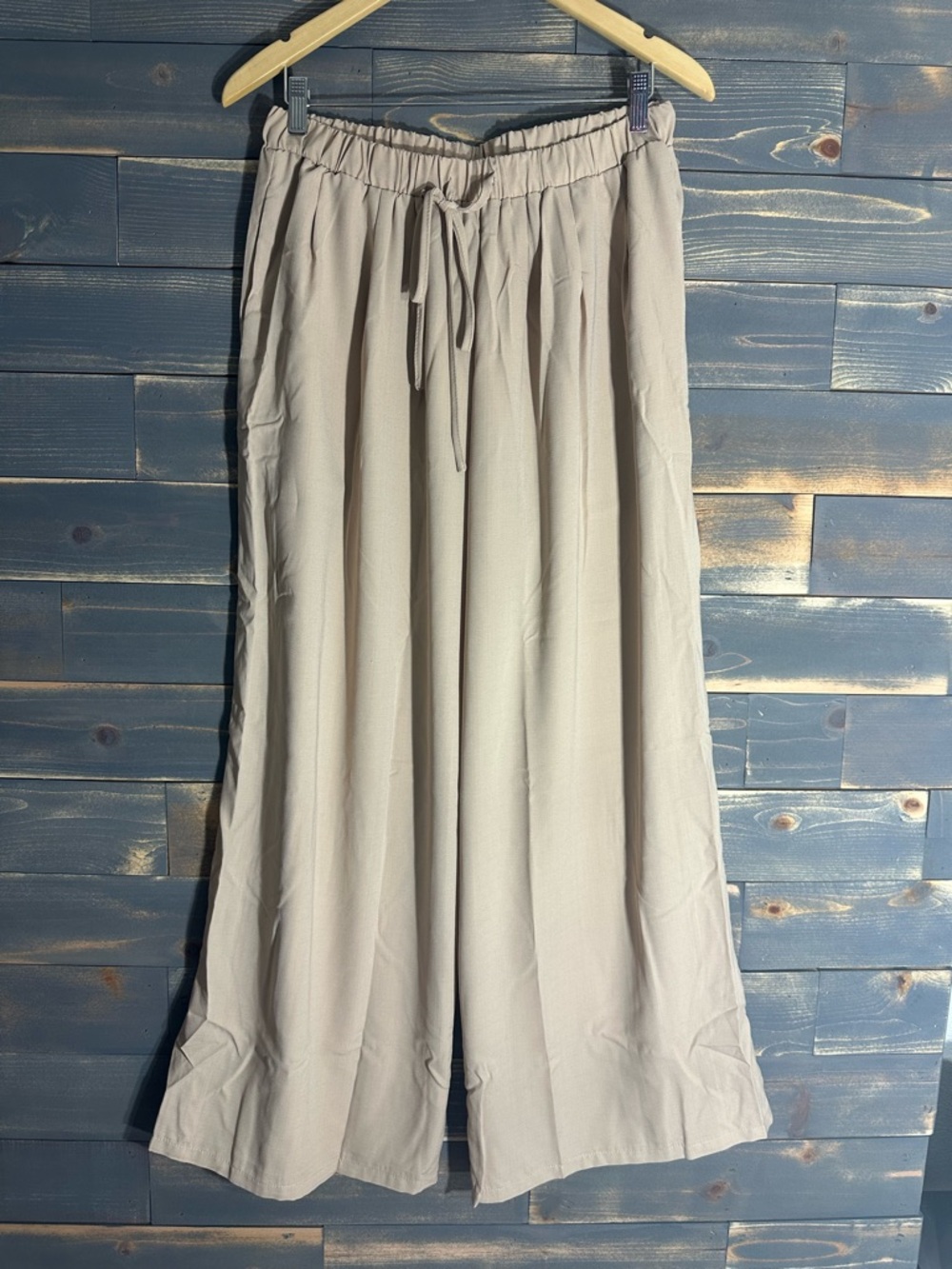 Cider Wide Leg Drawstring Pants in Light Beige with Pockets
